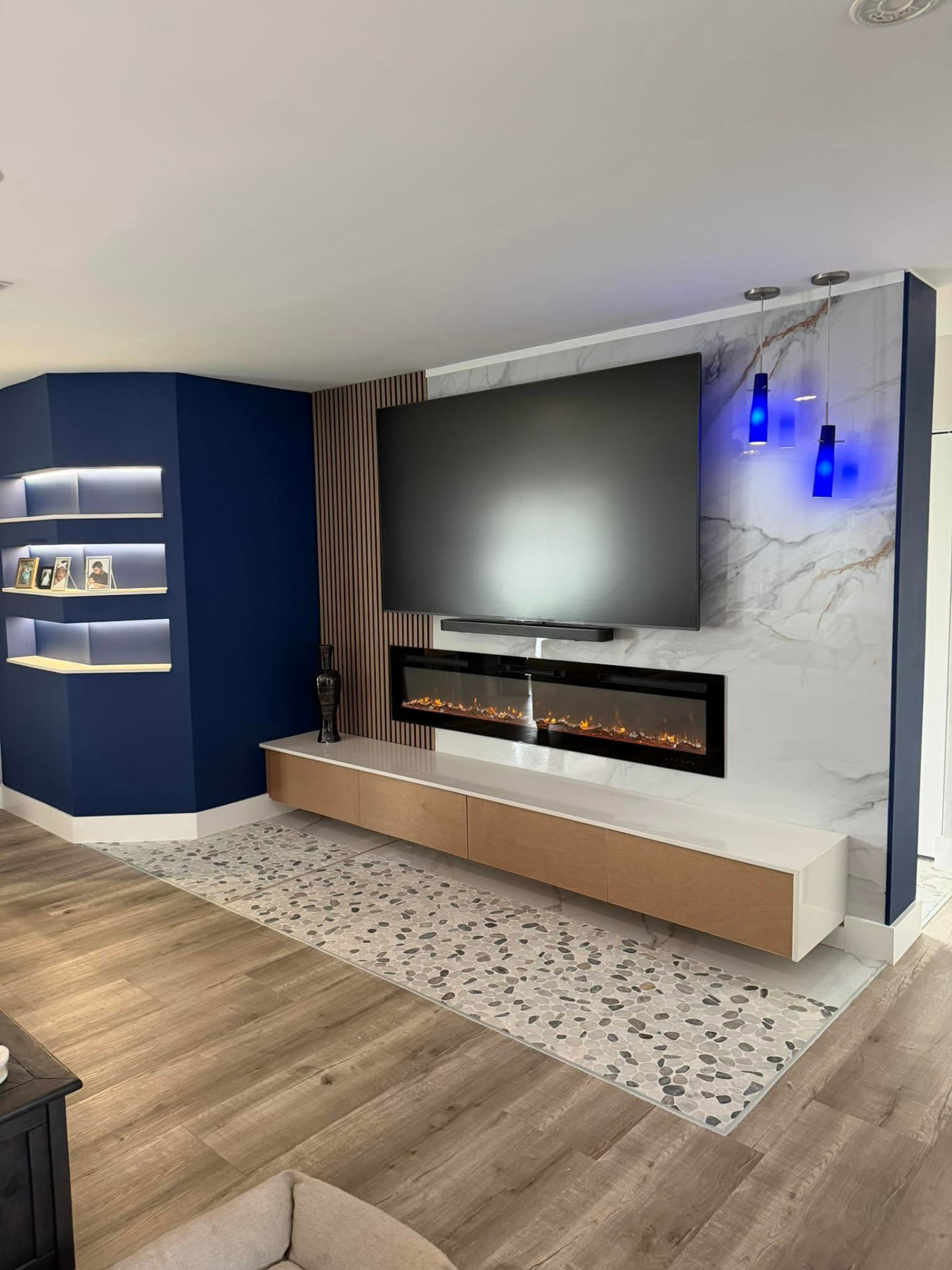 Navy & Marble Media Wall