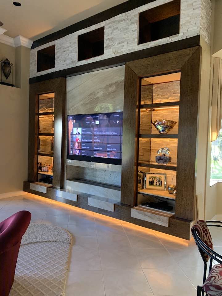 Stacked Stone Media Wall